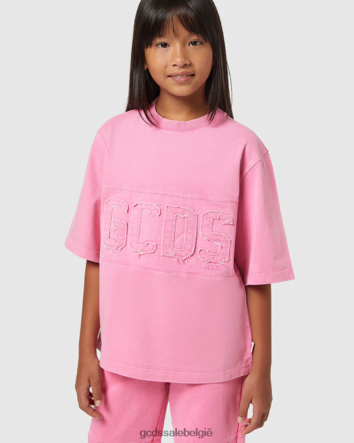 Junior overdyed T-shirt met logoband kinderen GCDS wieg roze kleding 4600VF708