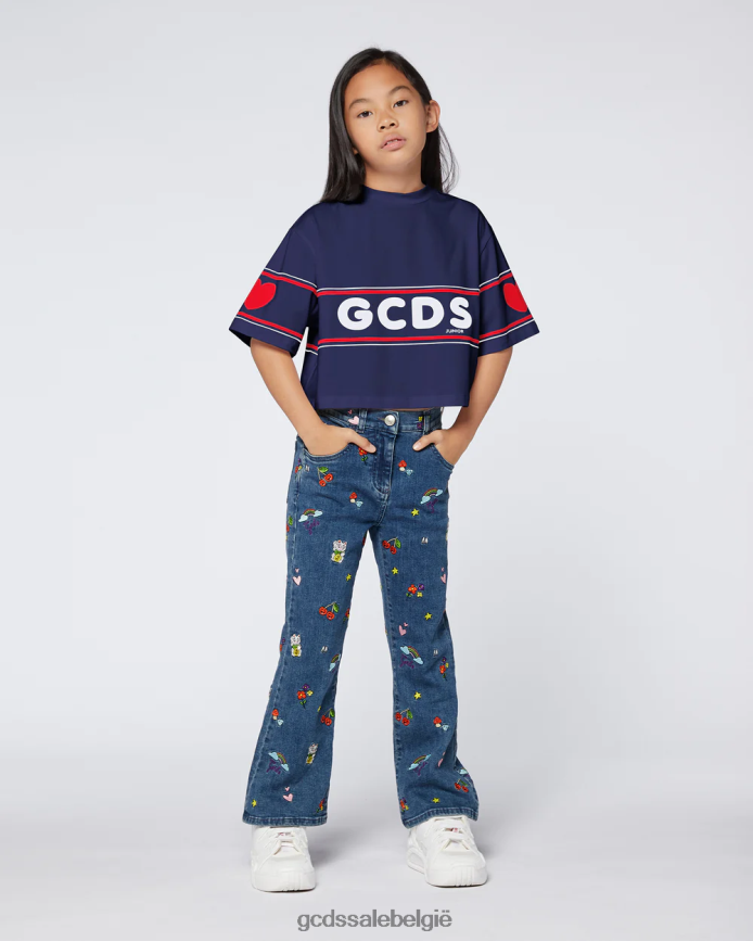 junior crop-logo-t-shirt kinderen GCDS donkerblauw kleding 4600VF791