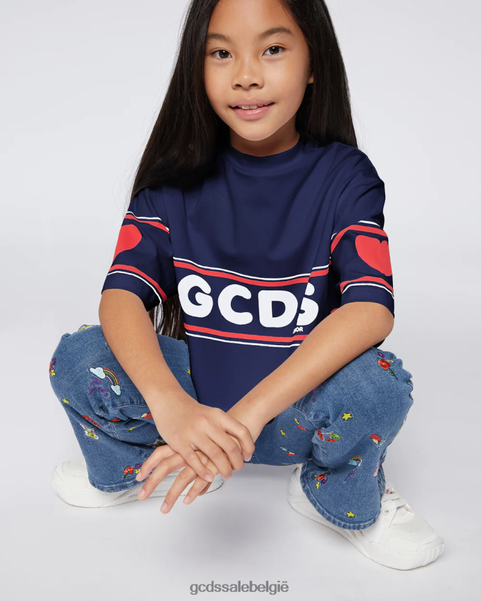junior crop-logo-t-shirt kinderen GCDS donkerblauw kleding 4600VF791