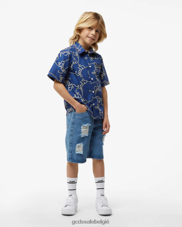 junior katoenen overhemd kinderen GCDS blauw kleding 4600VF731