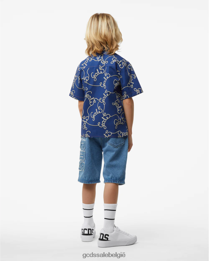 junior katoenen overhemd kinderen GCDS blauw kleding 4600VF731