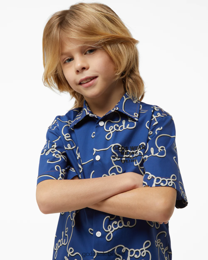 junior katoenen overhemd kinderen GCDS blauw kleding 4600VF731