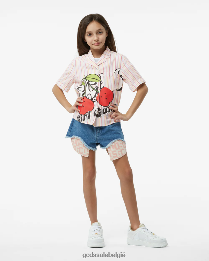junior kersengestreept katoenen overhemd kinderen GCDS roze kleding 4600VF798