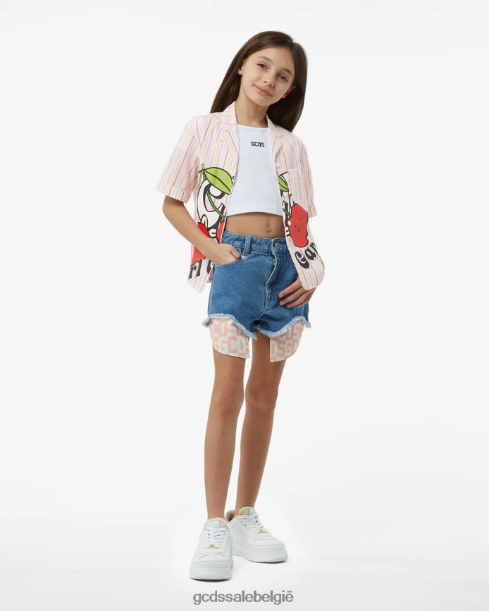 junior kersengestreept katoenen overhemd kinderen GCDS roze kleding 4600VF798