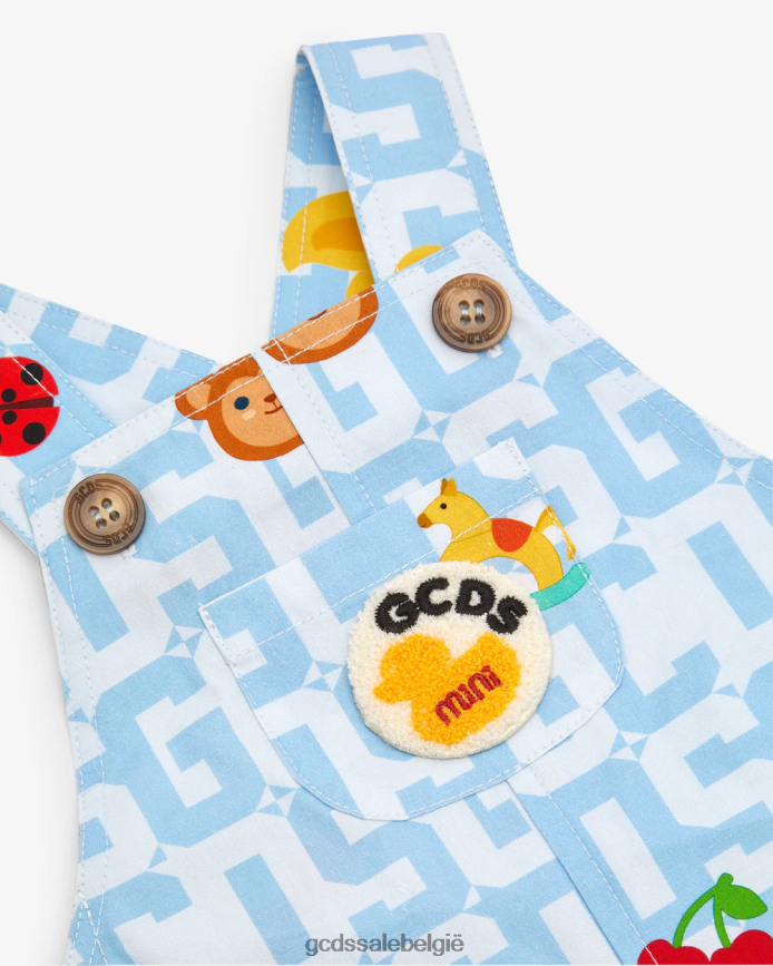 babymonogram dieren tuinbroek kinderen GCDS lichtblauw kleding 4600VF608
