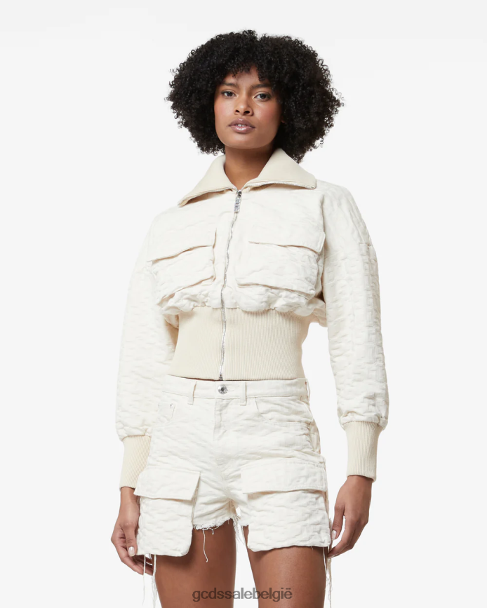 Bijgesneden bommenwerper met monogram van canvas vrouwen GCDS gebroken wit kleding 4600VF314