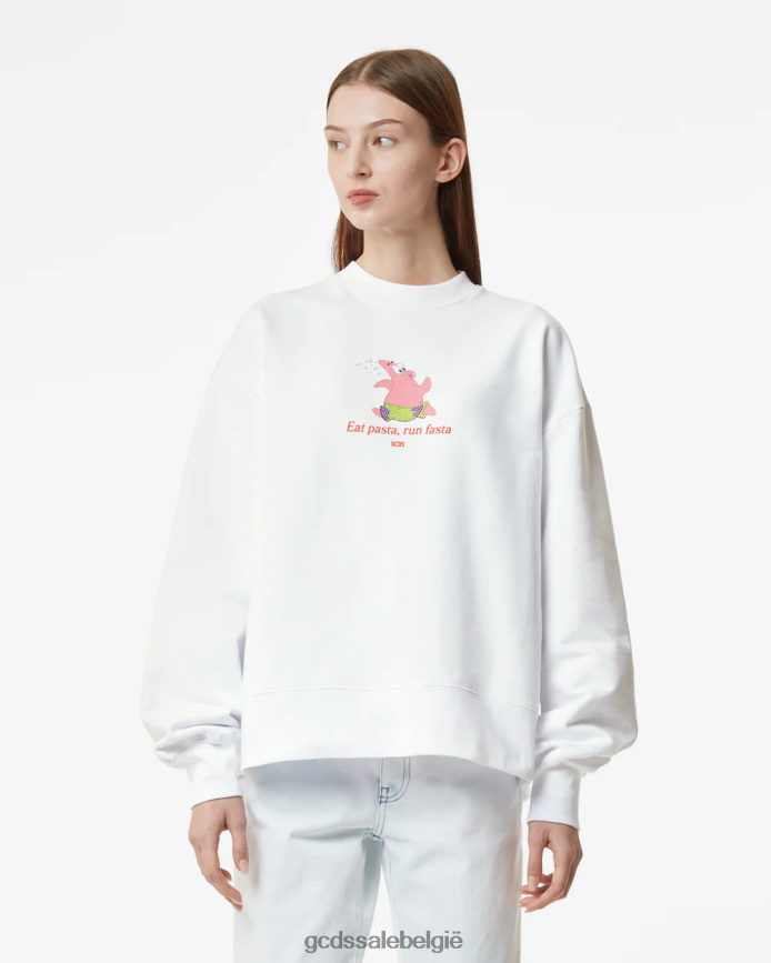 Spongebob Patrick eet pasta met ronde hals vrouwen GCDS wit kleding 4600VF349