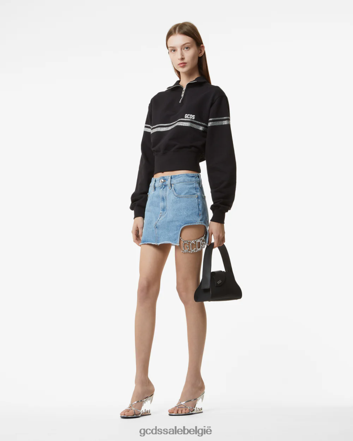 bling sweatshirt met halve rits vrouwen GCDS zwart kleding 4600VF342