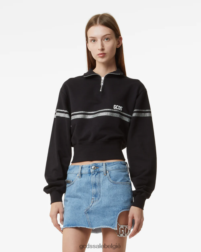 bling sweatshirt met halve rits vrouwen GCDS zwart kleding 4600VF342