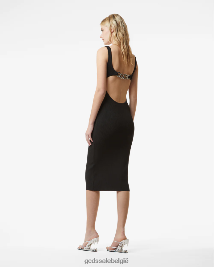 Lange jurk met logoketting vrouwen GCDS zwart kleding 4600VF400
