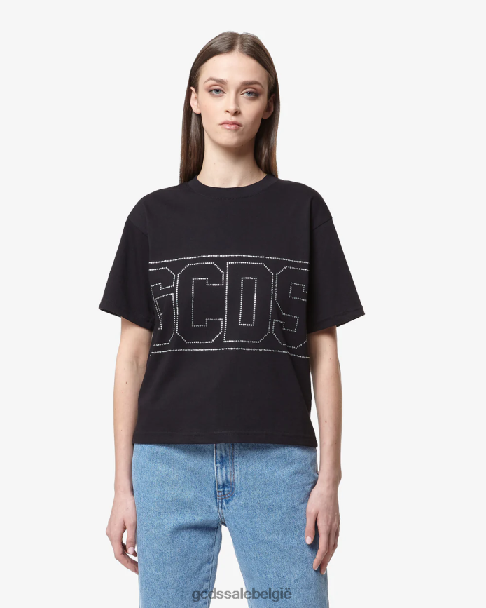 T-shirt met bling-logo vrouwen GCDS zwart kleding 4600VF357