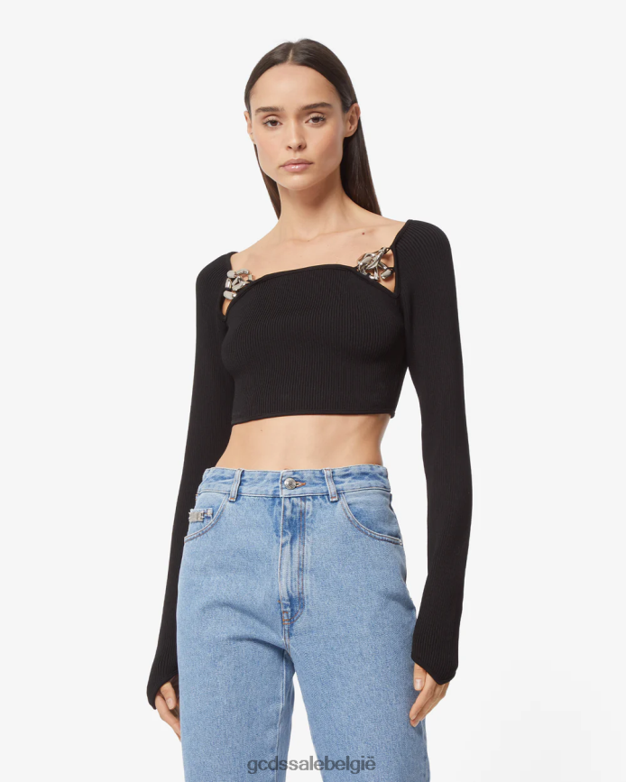 Top met logoketting en lange mouwen vrouwen GCDS zwart kleding 4600VF386