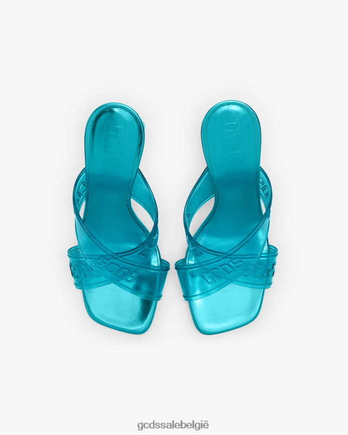 transpallic gekruiste hoge sandaal vrouwen GCDS lichtblauw schoenen 4600VF513